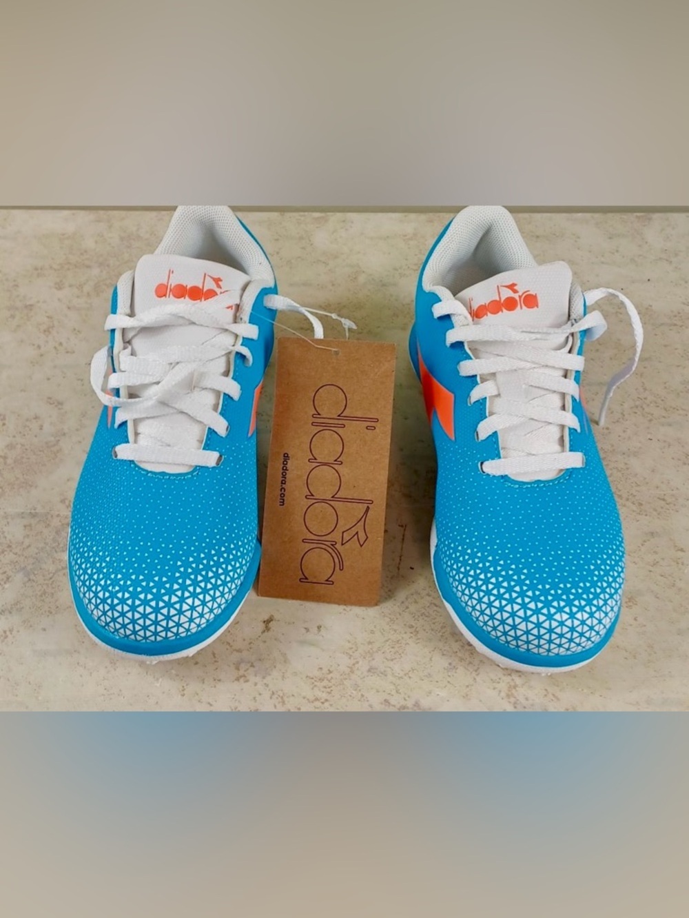Diadora Kids Turquoise and White Sneakers with Orange Logo - Picture 3 of 6